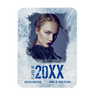Cool Modern Grunge Photo Blue Grad Announcement Magnet