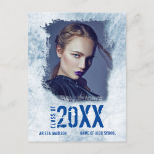 Cool Modern Grunge Photo Blue Grad Announcement Postcard