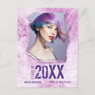 Cool Modern Grunge Photo Pink Grad Announcement Postcard