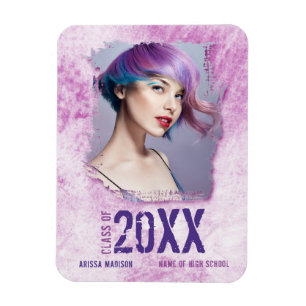 Cool Modern Grunge Photo Pink Purple Graduation Magnet