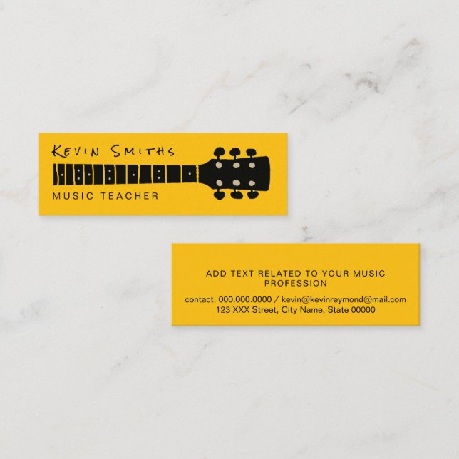 Cool Modern Guitar Music Teacher Yellow/Black Mini Business Card (Front/Back)