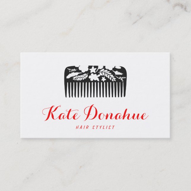 Cool Modern Hairstylist Floral Comb Hair Salon Business Card (Front)