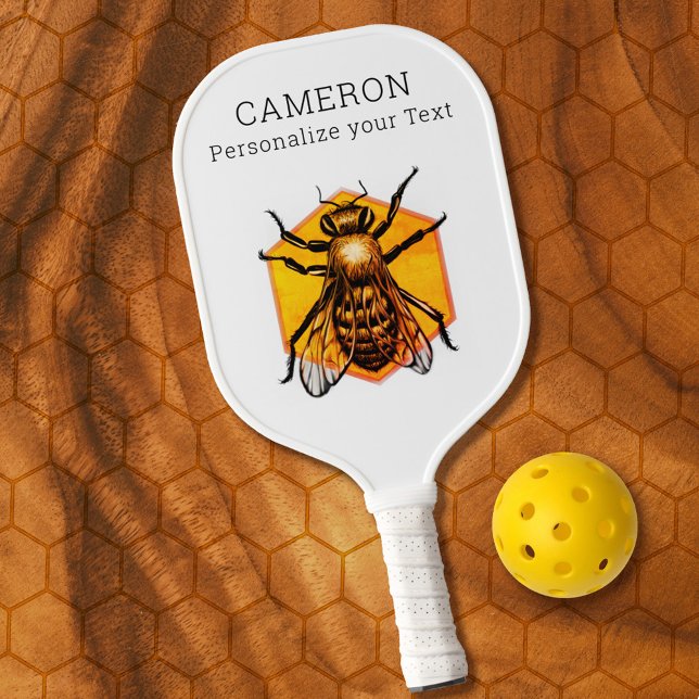 Cool Modern Honey Bee Logo White Personalised Text Pickleball Paddle (Creator Uploaded)