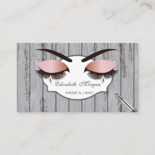 Cool Modern,Lashes,Lipstick, Wood Texture Business Card