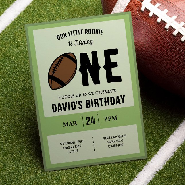 Cool Modern Little Rookie Football 1st Birthday Invitation (Creator Uploaded)