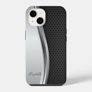 Cool Modern Metallic Silver Black iPhone 14 Case
