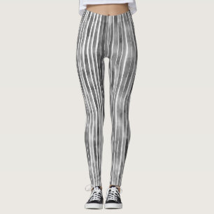 Cool Modern Monochrome Grey Stripes Watercolor Leggings
