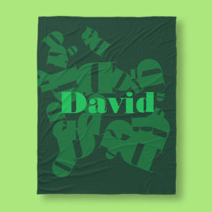 Cool modern monogram and name in green fleece blanket