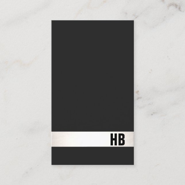 Cool Modern Monogram Black and Silver Stripe Business Card (Front)