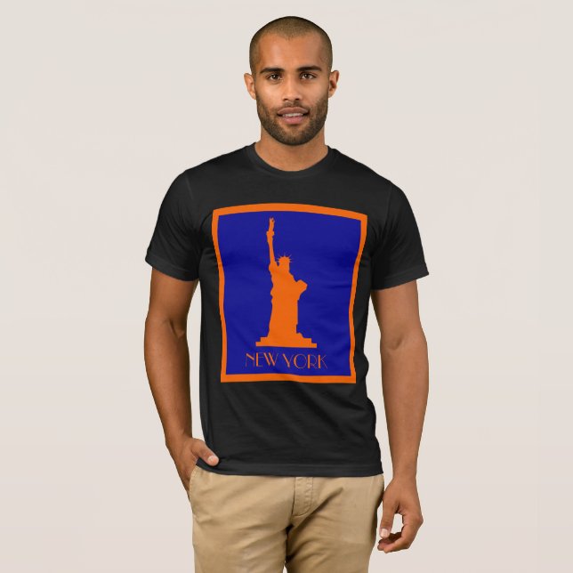 Cool Modern New York In Orange and Blue T-Shirt (Front Full)