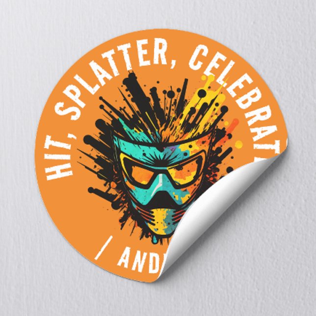 Cool Modern Orange Paintball Birthday Party Classic Round Sticker (Creator Uploaded)