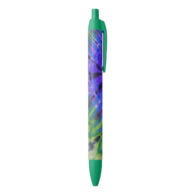 Cool Modern Peacock Blue Green Batik Tie Dye Print Black Ink Pen (Bottom (Vertical))