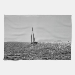 Cool modern photo of sail boat in summer tea towel