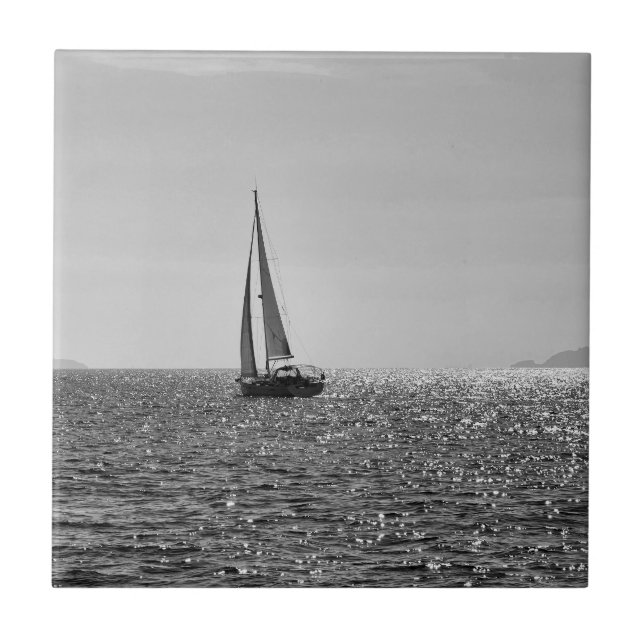 Cool modern photo of sail boat in summer tile (Front)