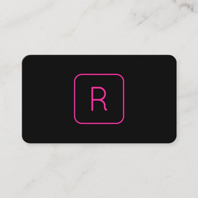 Cool Modern Pink Black Monogram or Company Letter Business Card (Front)