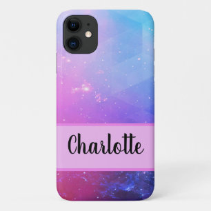 Cool Modern Pink & Blue Galaxy Space Personalized Case-Mate iPhone Case