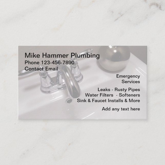 Cool Modern Plumber Sink Faucet Business Cards (Front)