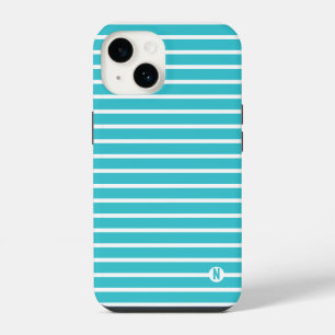 cool modern script sky blue with white stripes iPhone 14 case