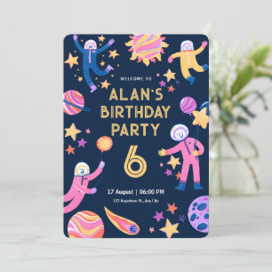 Cool Modern Simple Outer Space Birthday Party  Invitation