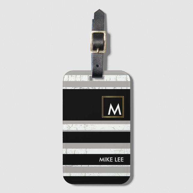cool / modern, striped blk/white luggage tag (Front Vertical)