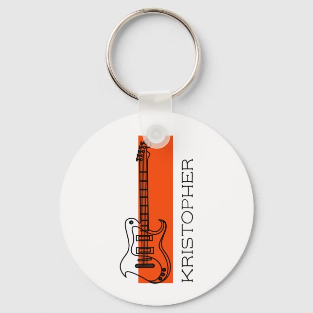   Cool Modern Trendy Minimal White Add Name Guitar Key Ring (Front)