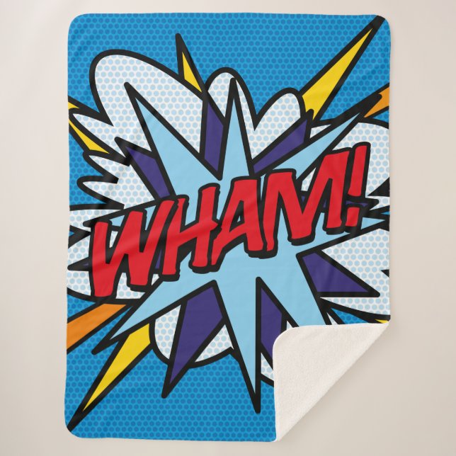Cool Modern Typographic Comic Book WHAM  Fun Sherpa Blanket (Front)