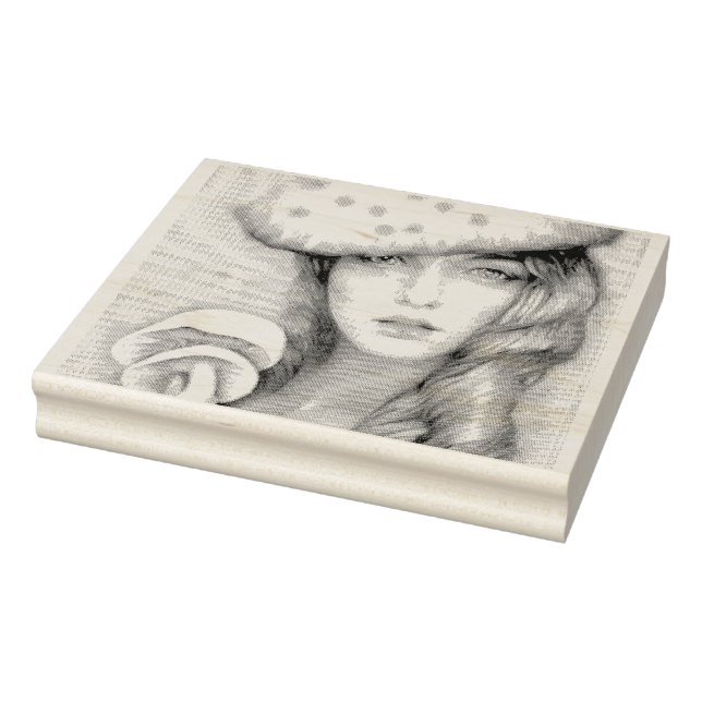 cool modern vintage lady mushroom rubber stamp (Stamp)