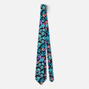 Cool Modern Watercolor Figs Fruit and Leaves Tie