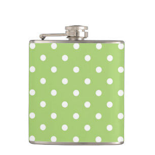cool, modern white and lime green polka dots hip flask