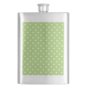 cool, modern white and lime green polka dots hip flask