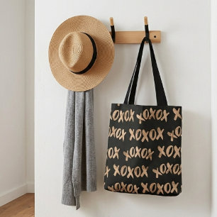 Cool modern xoxo pattern golden black tote bag