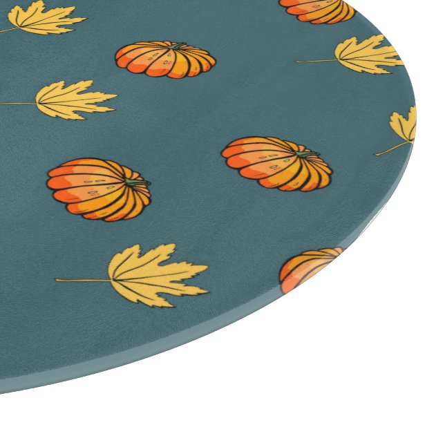 cool modern yellow pumpkin pattern lovers word art cutting board (Corner)