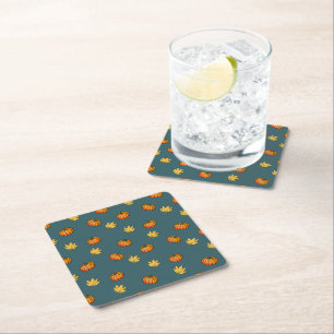 cool modern yellow pumpkin pattern lovers word square paper coaster
