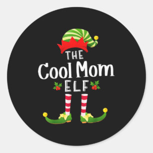 Cool Mom Christmas Elf Matching Pajama X-mas Party Classic Round Sticker