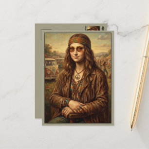Cool Mona Lisa Hippie Campervan Postcard