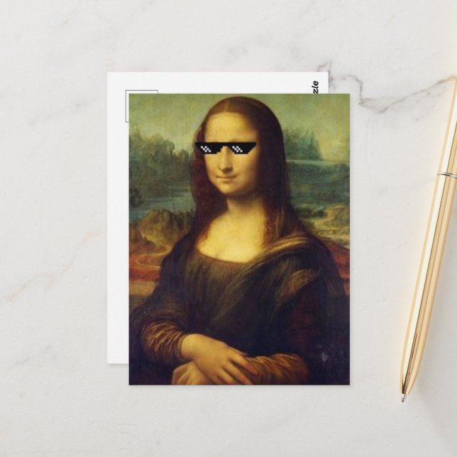 Cool Mona Lisa wearing glasses Leonardo Da Vinci Postcard (Front/Back In Situ)