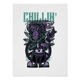 Cool Monkey Cartoon Funny Monkey With Sunglasses Poster