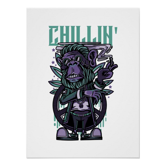 Cool Monkey Cartoon Funny Monkey With Sunglasses Poster (Front)
