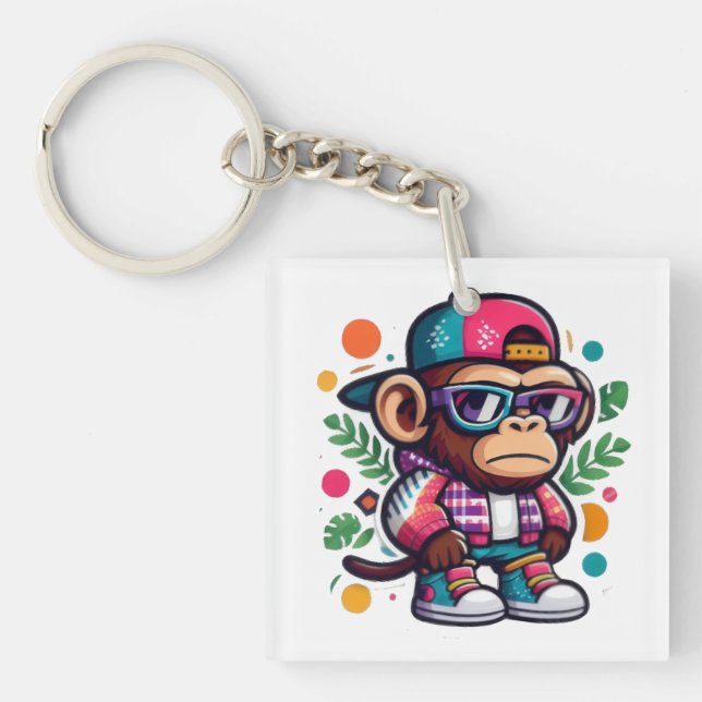 cool monkey- cute but cool- for monkey lovers key ring (Front)