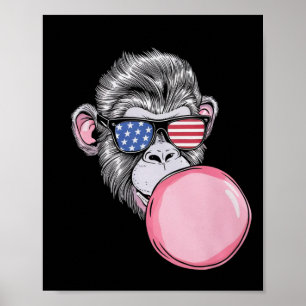Cool Monkey With American Flag Sungles 4th Of July Poster