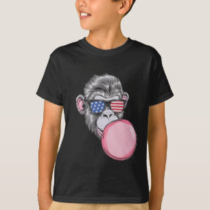 Cool Monkey With American Flag Sungles 4th Of July T-Shirt