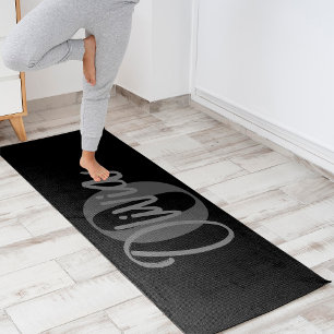 Cool Monochrome Black Grey Modern Script Monogram Yoga Mat