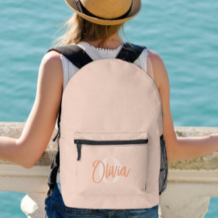 Cool Monochrome Blush Pink Modern Script Monogram Printed Backpack