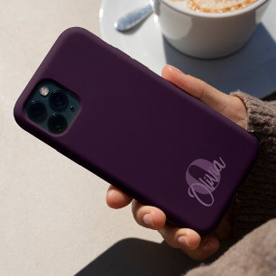 Cool Monochrome Purple Modern Script Monogram iPhone 15 Pro Case