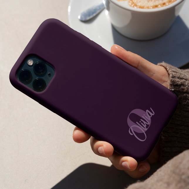 Cool Monochrome Purple Modern Script Monogram iPhone Case (Creator Uploaded)