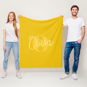 Cool Monochrome Yellow Trendy Script Monogram  Fleece Blanket