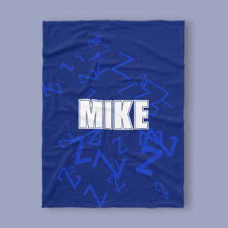 Cool monogram and name in navy blue & white fleece blanket