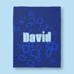 Cool monogram and name in navy & light blue fleece blanket