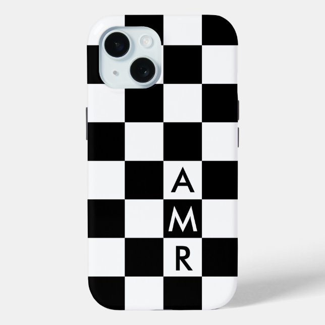 Cool Monogram Black White Chequered Pattern Case-Mate iPhone Case (Back)
