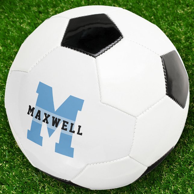 Cool Monogram Custom Name Classic Light Blue Soccer Ball (Creator Uploaded)